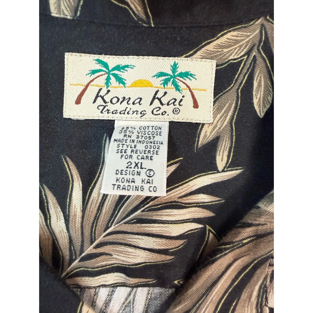 Vintage Kona Kai Trading Co Mens 2XL Hawaiian Shirt Black Floral Hibiscus Aloha - Picture 3 of 8